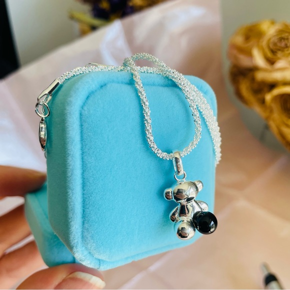 New - Tous Silver One Onyx Leg Bear Dangle Pendant - Picture 9 of 16